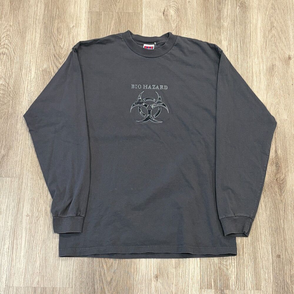 RARE Vintage 90s Biohazard Shirt Mens Sz M Grey Hardcore Band Logo Long Sleeve